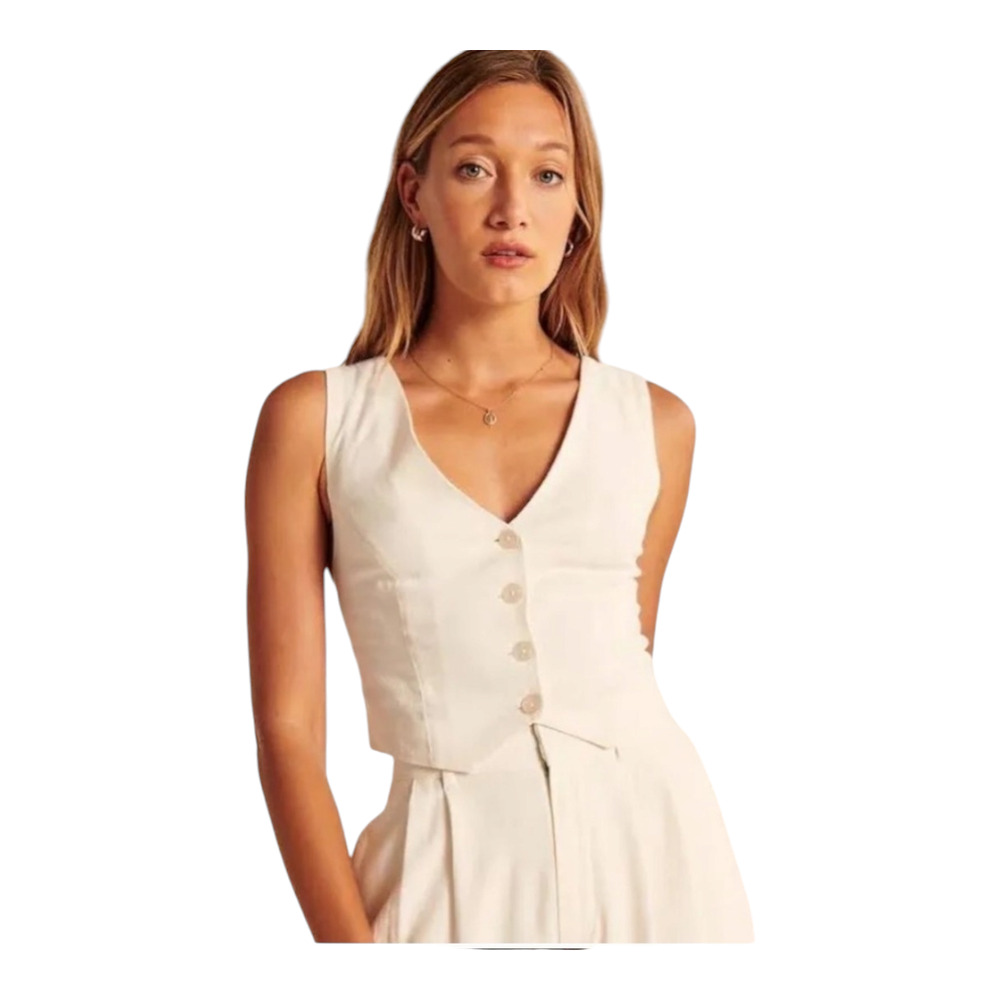 Abercrombie & Fitch Linen Blend Cross-back V-neck Vest Neutral Coastal Women's S